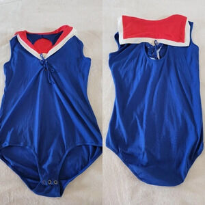 1970s / 80s Womens Vintage Bodysuit Size Small Nautical Blue